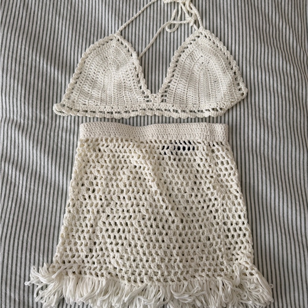 White Fox Boutique Cream Crochet Set